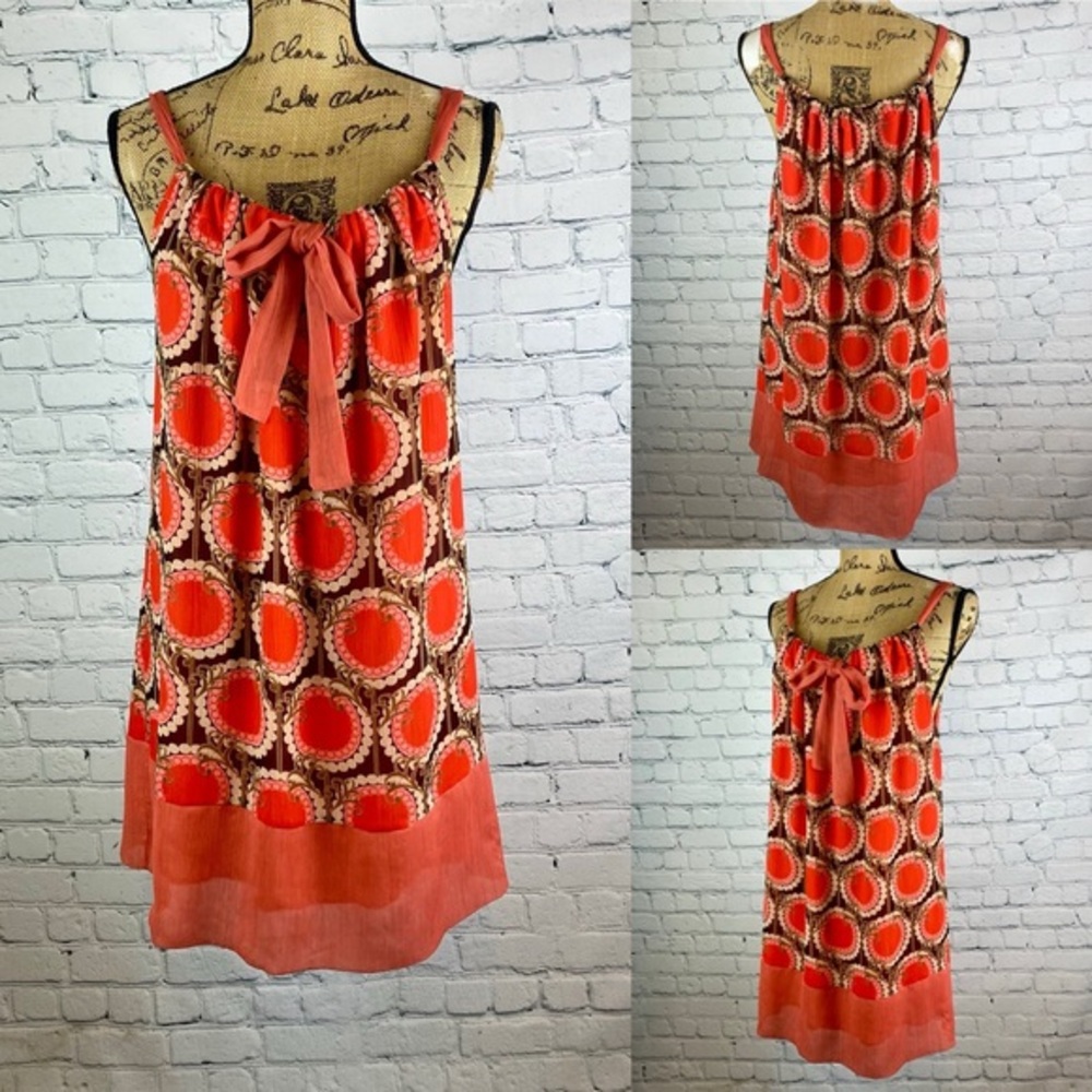 Collective Concept Crinkly Orange/Brown Sleeveless Dress